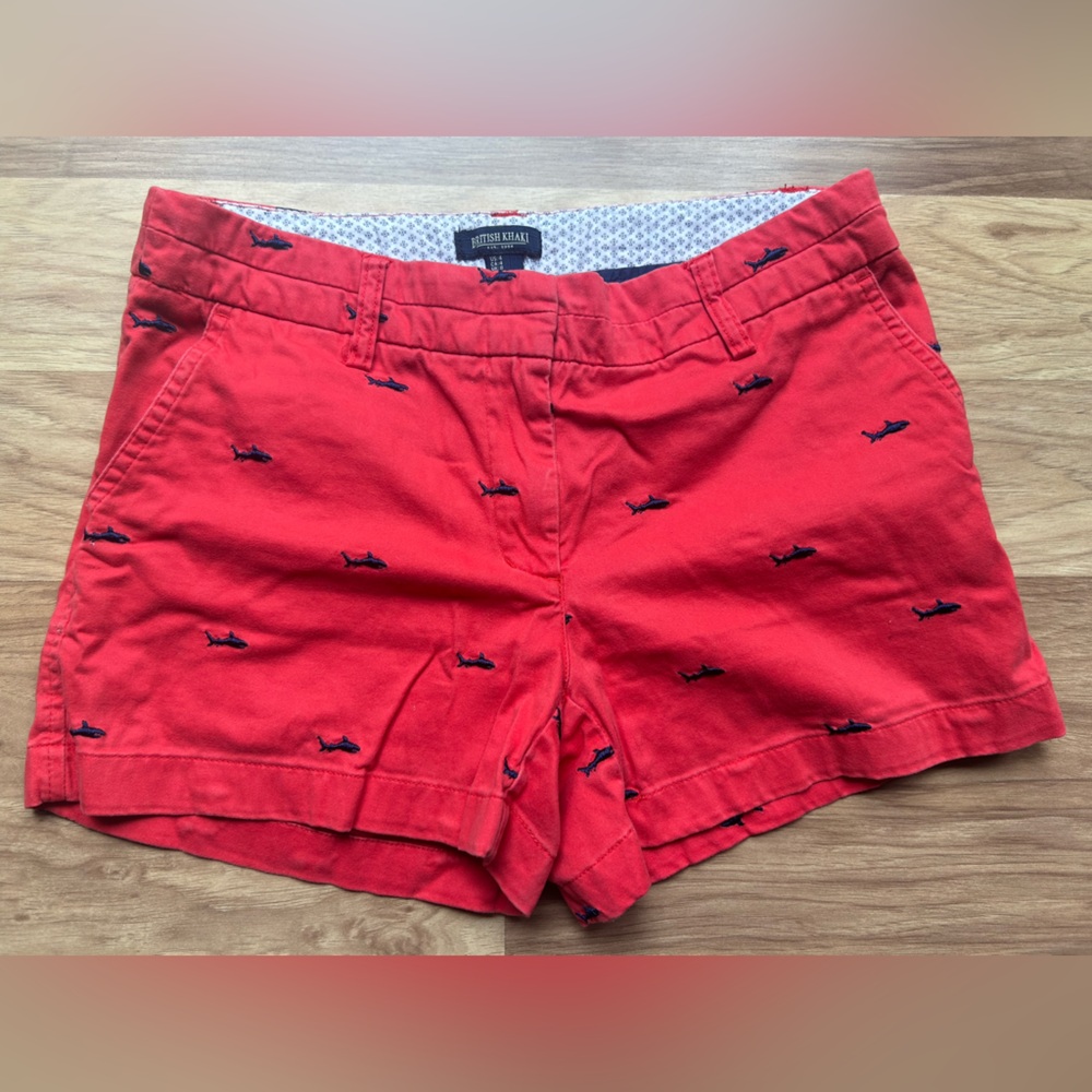 British Khaki Red Embroidered Kids Shorts
